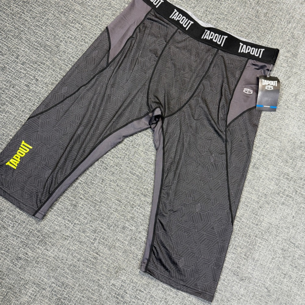 Tapout Mens Asphalt Grey Geometric Compression Shorts XXL Training MMA NWT